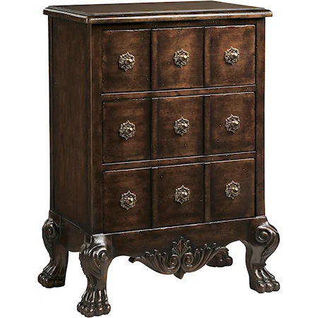 Farmington Three-Drawer Chairside Chest with Hand-Carved Lion's Paw Feet